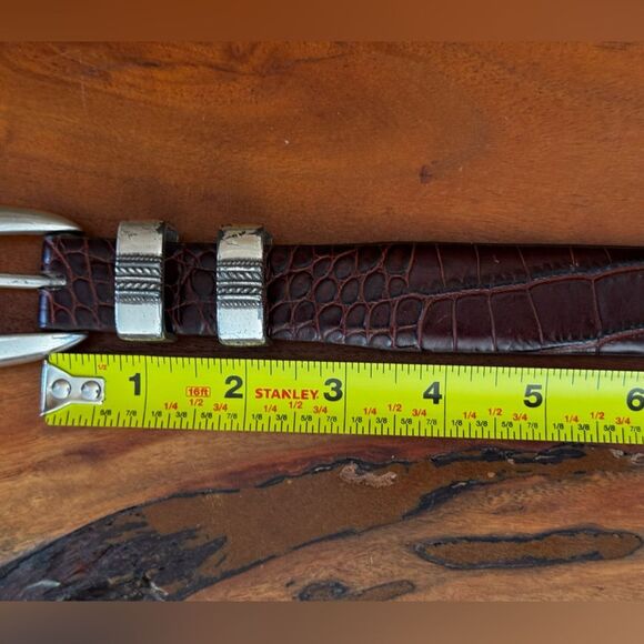 Brown Crocodile Embossed Belt with Silver Buckle - Picture 6 of 14